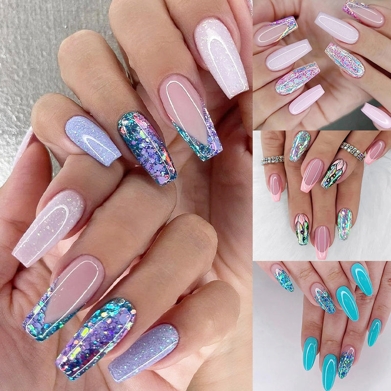 96PCS (4pcs) False Nail Stickers, French Flash Simple and Fashionable Solid Color False Nails for Manicure and Medium and Long Length European and American Flash French Manicure Pink and Sweet Flower Wearing Nails